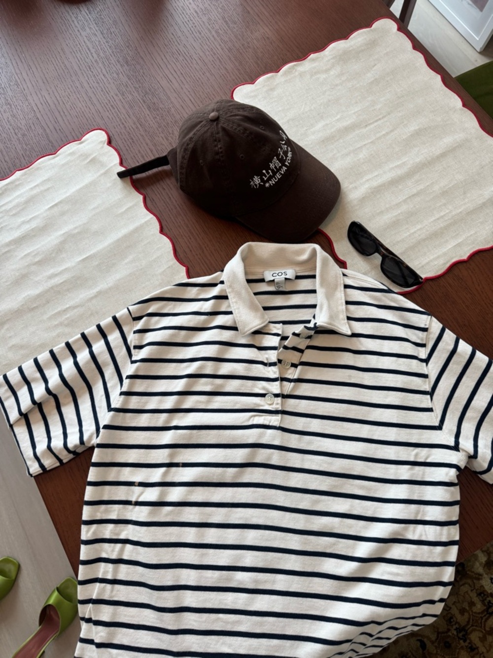 COS Navy and White Striped Polo